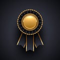 Gold and black award badge with ribbon. Royalty Free Stock Photo